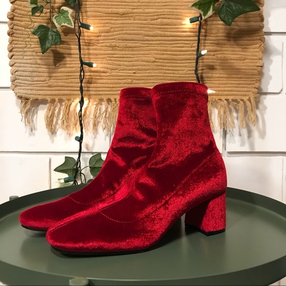 Zara Shoes - NWT Zara red velvet sock heel booties